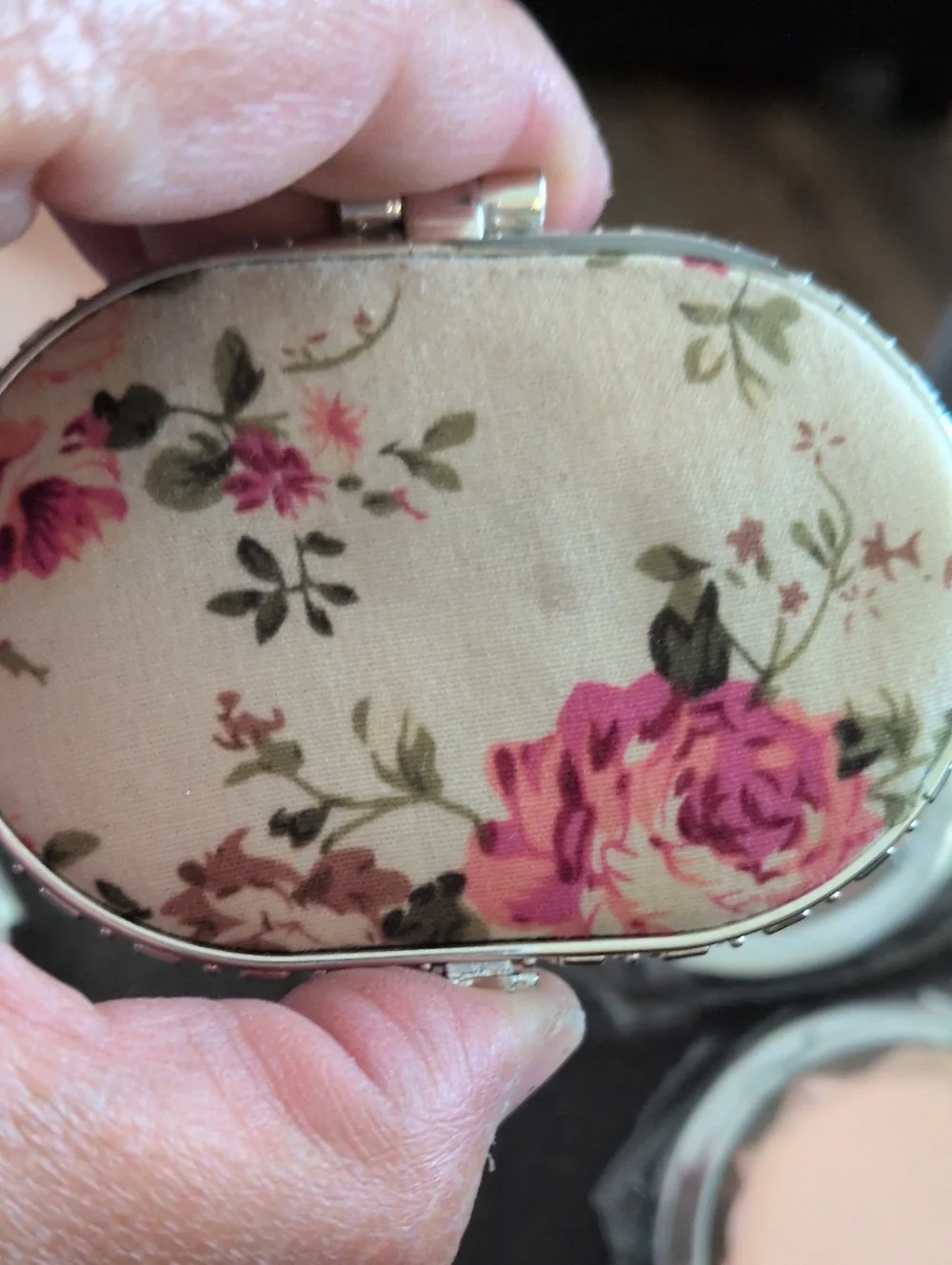 Floral Pink Canvas Clutch Compact Mirror